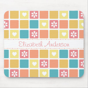 Mousepad Flores de Padrões de Coração Girly Retro Daisy