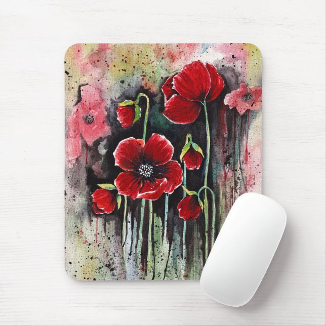 Mousepad Flores De Papoila Em Aquarela (Com mouse)