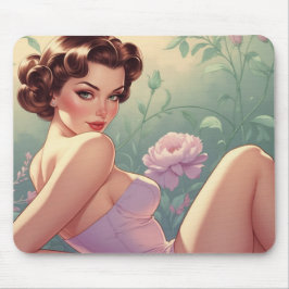 Mousepad Flores de Pastel de Pinos-Up de Brunette
