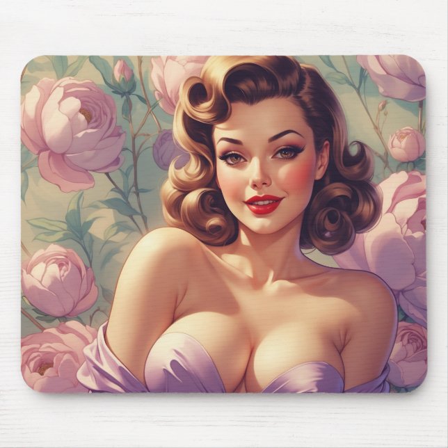Mousepad Flores de Pastel de Pinos-Up de Brunette (Frente)