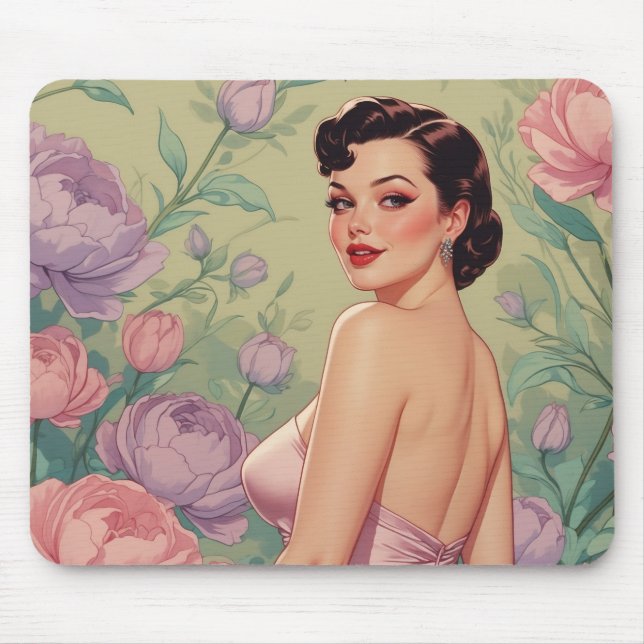 Mousepad Flores de Pastel de Pinos-Up de Brunette (Frente)