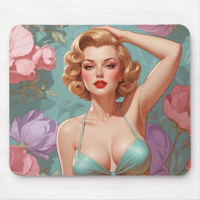 Mousepad Flores de Pastel Pin-Up Louras (Frente)