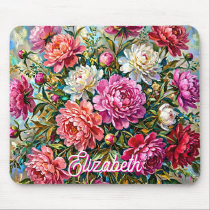 Mousepad Flores de Peônia Pintadas Coloridas Elegantes