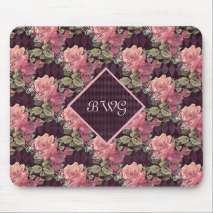 Mousepad Flores de Pêssego em Monograma de Ouros Roxos