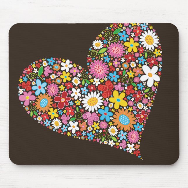 Mousepad Flores de primavera Whimsical Namorados Coração Bo (Frente)