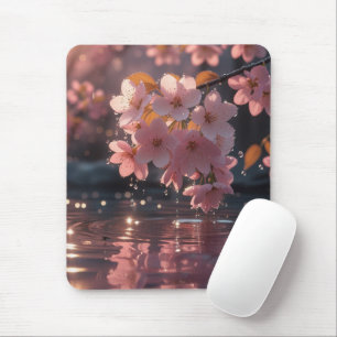 Mousepad Flores De Sakura Rosa Sobre Água   Serene Primaver