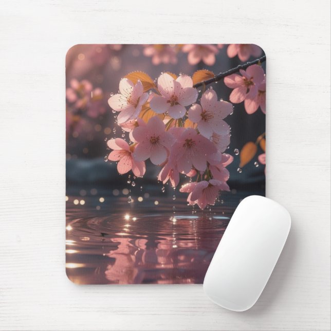Mousepad Flores De Sakura Rosa Sobre Água | Serene Primaver (Com mouse)