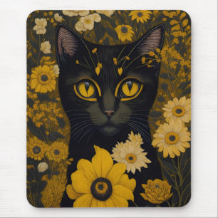 Mousepad Flores de Vintagem Amarelo-Gato Preto