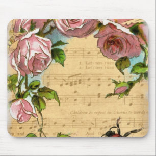 Mousepad Flores do chique do vintage & colagem da música