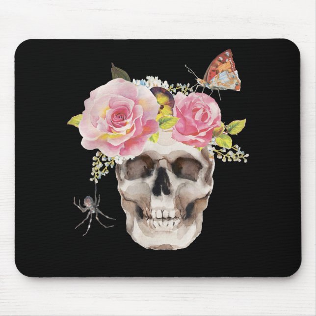 Mousepad Flores do crânio Dão de Halloween da aranha-borbol (Frente)