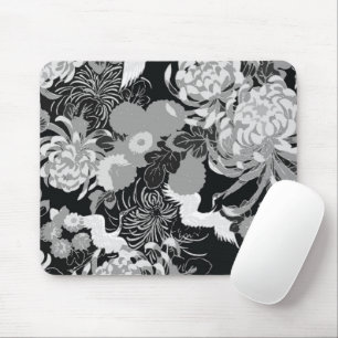 Mousepad Flores do preto do vintage, as brancas e as