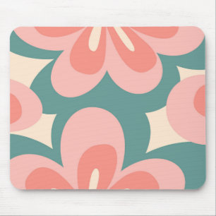 Mousepad Flores do tipo retrô cor-de-rosa e turquesa