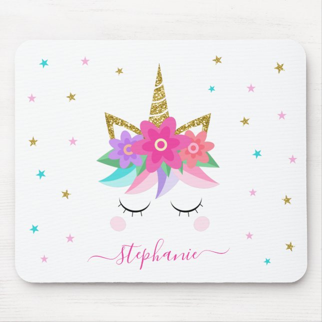 Mousepad Flores do Unicórnio Douradas - Lente Personalizada (Frente)