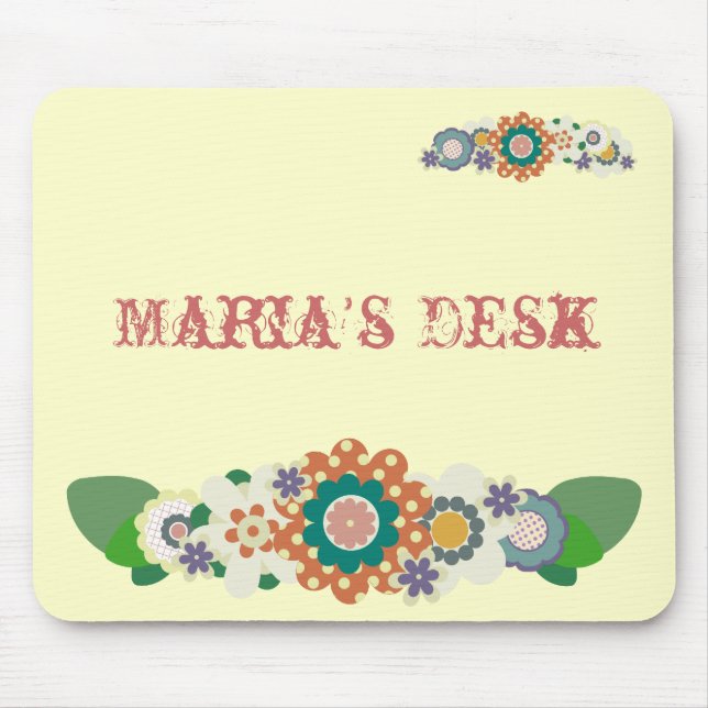 Mousepad Flores do vintage!! Adicione seu NOME!! (Frente)