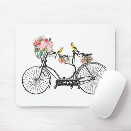 Mousepad Flores e Aves Românticas De Bicicletas De Vintagem