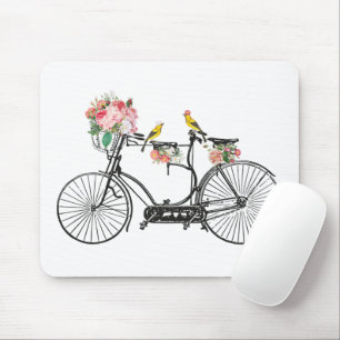 Mousepad Flores e Aves Românticas De Bicicletas De Vintagem