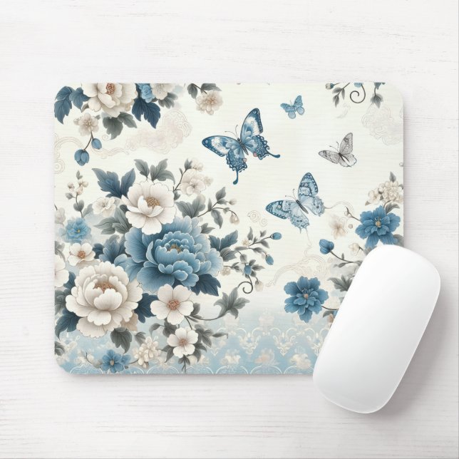 Mousepad Flores e Borboletas de Chinoiserie (Com mouse)