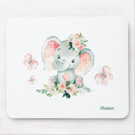 Mousepad Flores e borboletas de elefantes de bebês, lindos