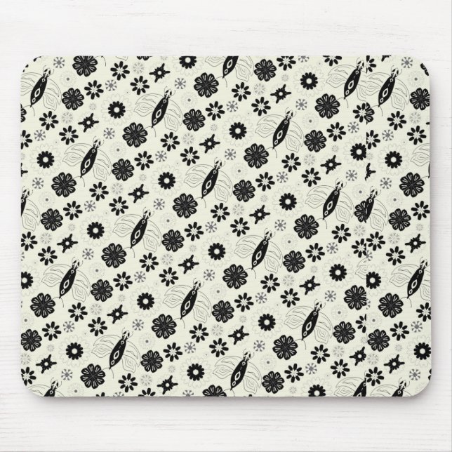 Mousepad Flores e borboletas em preto e branco (Frente)