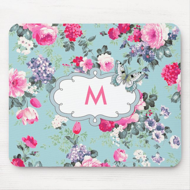 Mousepad Flores e borboletas | Presente Monograma Personali (Frente)