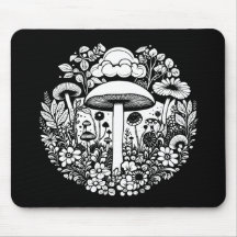 Flores e Cogumelos Pretos e Brancos