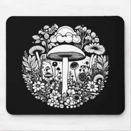 Mousepad Flores e Cogumelos Pretos e Brancos