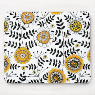 Mousepad Flores e folhas de rabo em amarelo e preto