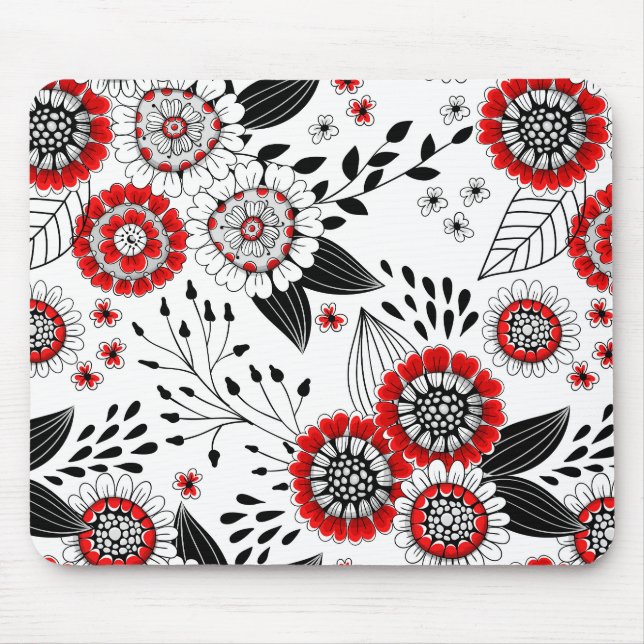 Mousepad Flores e folhas de rabo em vermelho e preto (Frente)
