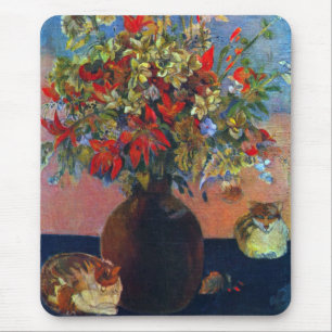 Mousepad Flores e gatos por Paul Gauguin, Vintage Fine Art