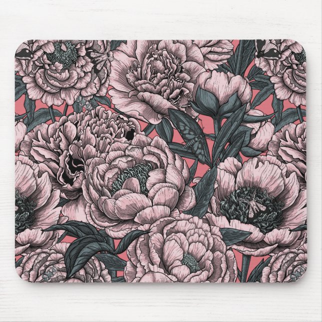 Mousepad Flores e mariposas cor-de-rosa (Frente)