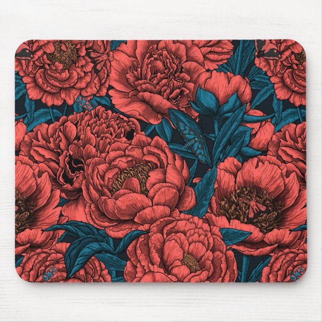 Mousepad Flores e mariposas de ervilhas vermelhas (Frente)