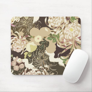 Mousepad Flores e pássaros bege marrom vintage