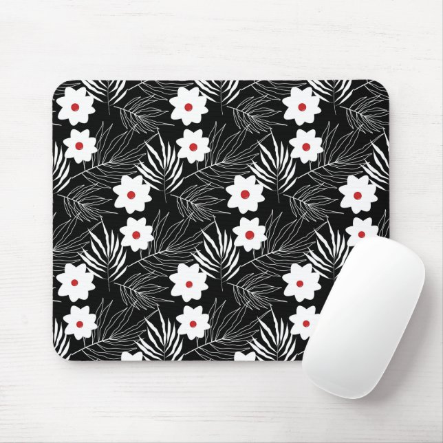 Mousepad Flores e Samambaias em Preto (Com mouse)