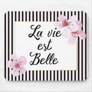 Mousepad Flores e Stripes Negras e Rosa Femininas