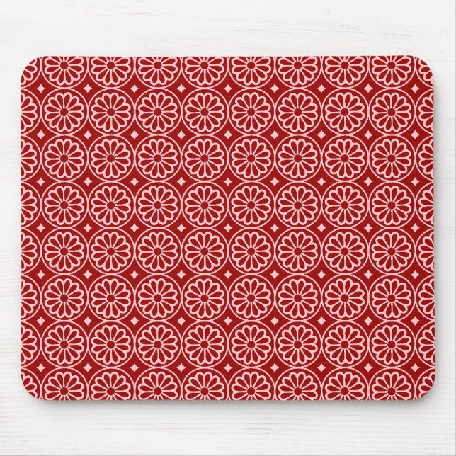 Mousepad Flores Egípcias Antigas - Vermelho Rubi a Rosa (Frente)
