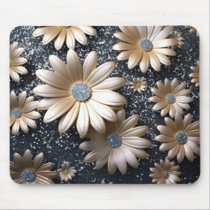 Mousepad Flores Elegantes 3D Pretas e Douradas