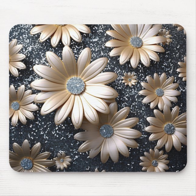 Mousepad Flores Elegantes 3D Pretas e Douradas (Frente)