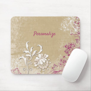 Mousepad Flores Elegantes de Fantasia Púrpura e Branca Per