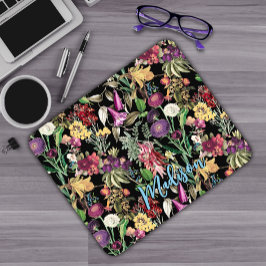 Mousepad Flores elegantes e folhas de padrão floral negro