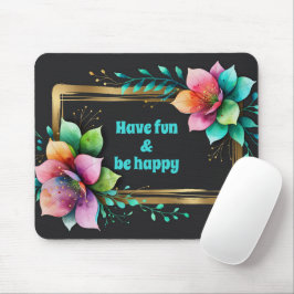 Mousepad Flores em Aquarela - Moldura Dourada 34 + seu text