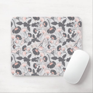 Mousepad Flores em camadas de Cinzas rosadas femininas eleg