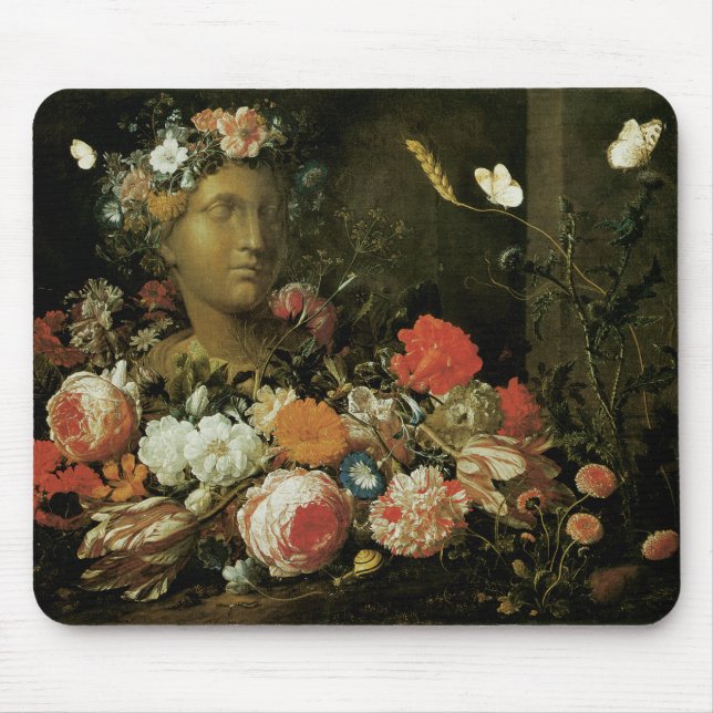 Mousepad Flores em torno de um busto clássico (Frente)