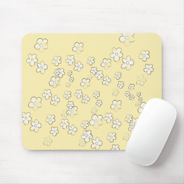 Mousepad Flores felizes - Amarelo - Pad de Mouse Bonito (Com mouse)