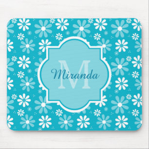 Mousepad Flores femininos da margarida de turquesa do