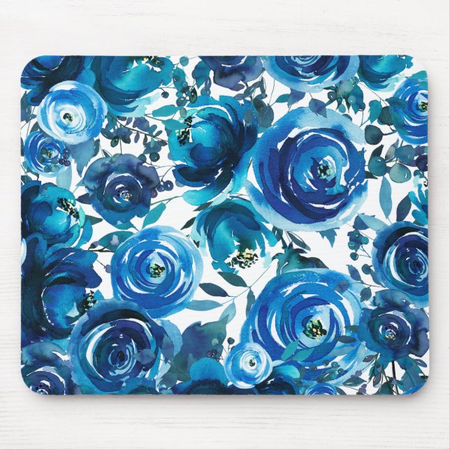 Mousepad Flores Florais de Índigo Azul Elegante Shabby Chic (Frente)