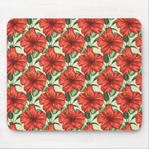 Mousepad Flores florais tropicais, sem costura, flores verm