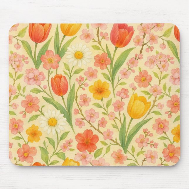 Mousepad Flores fofas com padrão de Páscoa/primavera (Frente)
