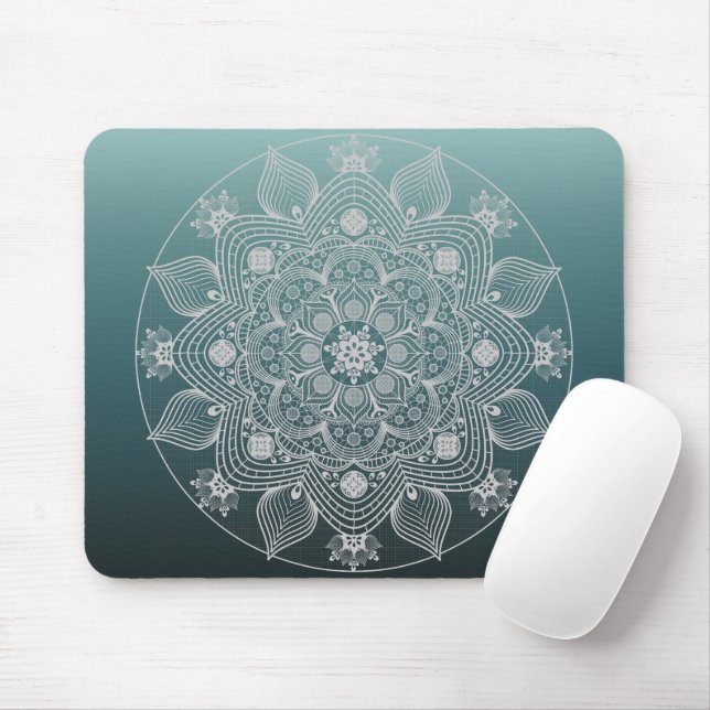 Mousepad Flores, Folhas, Palácio Branco Mandala Floral no T (Com mouse)