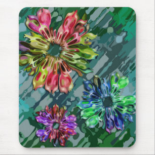 Mousepad Flores fractais abstrato 2D espátula azul verde
