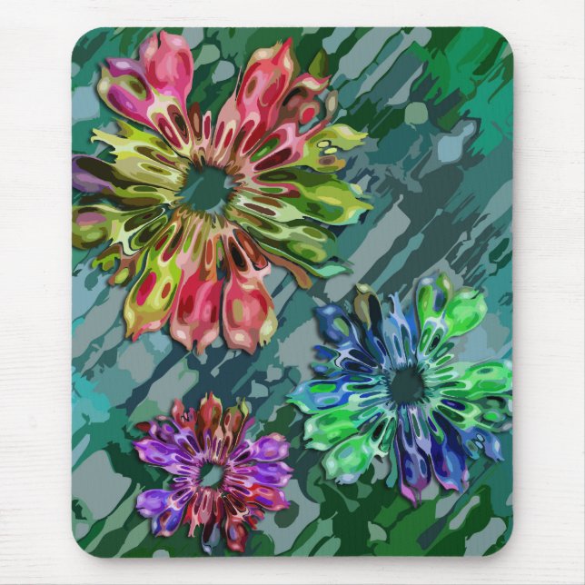 Mousepad Flores fractais abstrato 2D | espátula azul verde (Frente)
